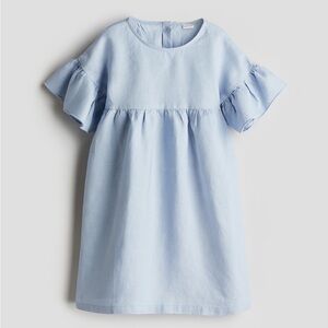 H&M Adorable Premium Line Light Blue Ruffle Sleeve Linen Shift Dress